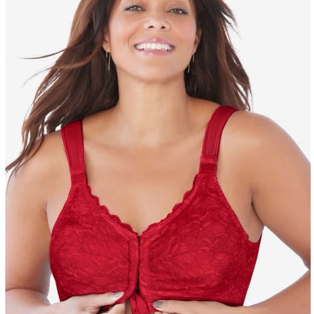 Elegant Red Lace Front-Closure Bra